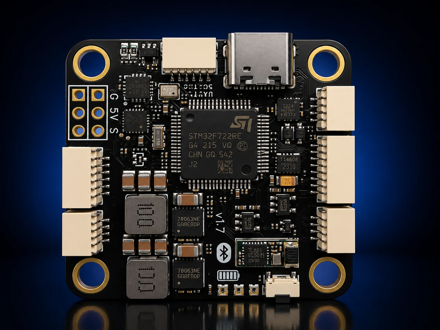 F722 flight controller front view